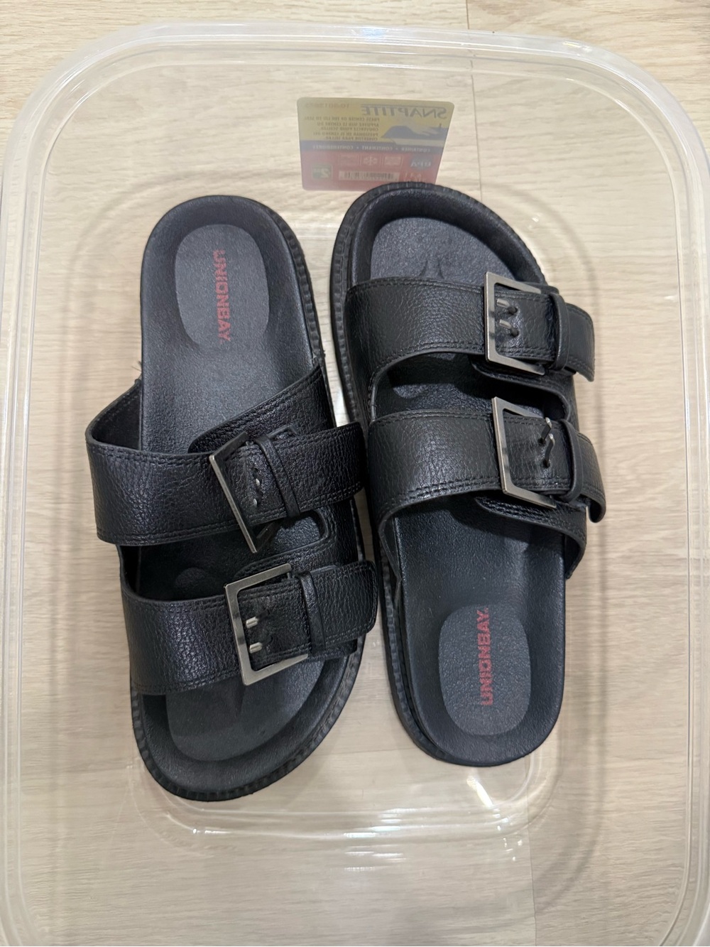 UNIONBAY Black Double-Buckle Slide Sandals